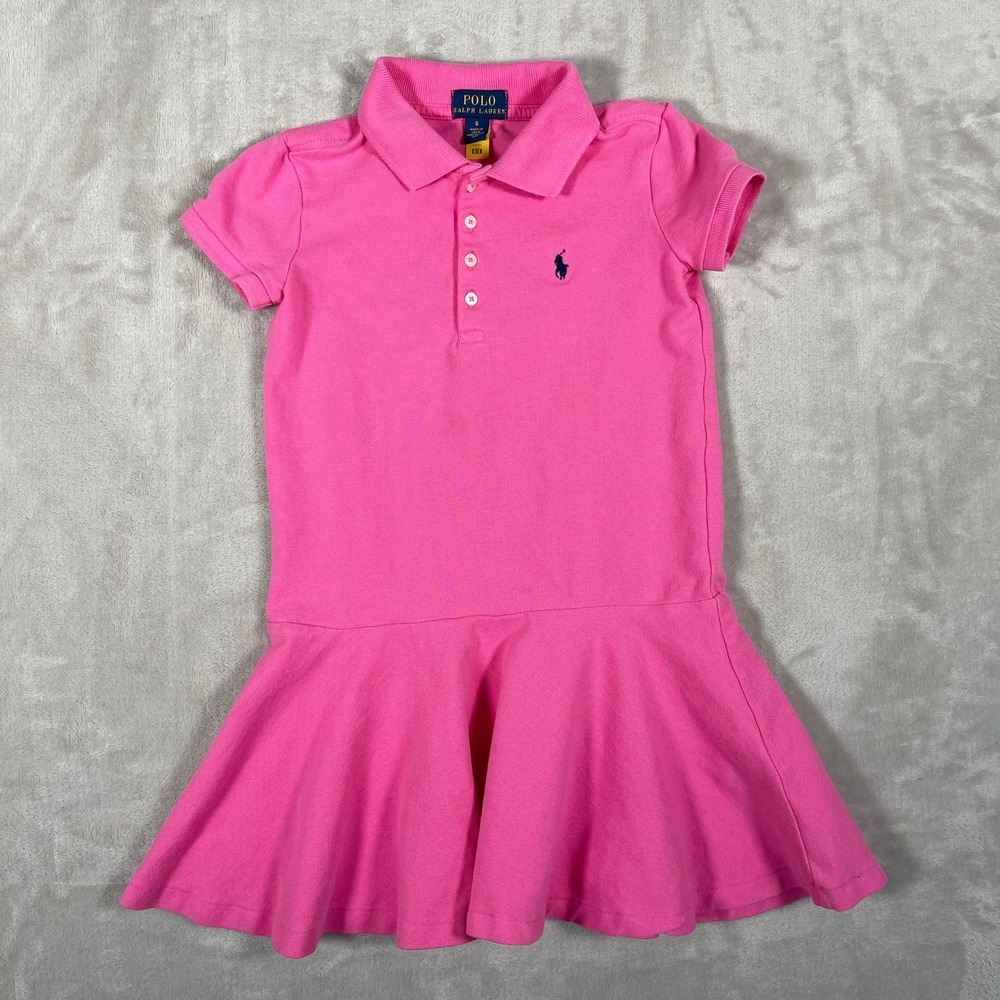 Polo Ralph Lauren Kids Polo Dress Stretch Mesh Preppy Casual Short Sleeve 6 Pnk